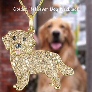 Golden Retriever Puppy Charm Necklace Dog Lover Pendant Jewelry Fashion Gold